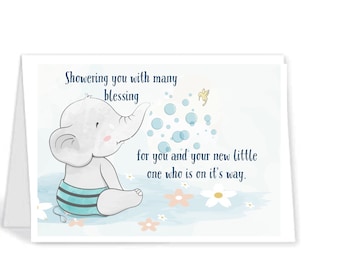 Baby shower card, baby shower, baby elephant, instant download, digital card, printable, happy thoughts, greeting card,