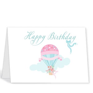 cartão de aniversário 5x7, aniversário, feliz aniversário, cartão comemorativo, download instantâneo, para impressão, cartão digital, balão de ar quente, balão