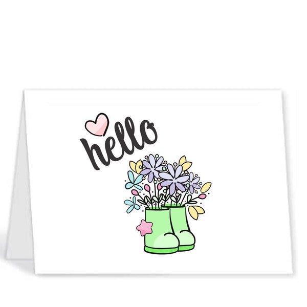 5x7 blank note card, note card, printable, greeting card, happy thoughts, flowers, Digital card, instant download,