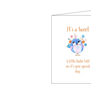 Birthday card, happy birthday, greeting card,  happy thoughts, bird, children’s birthday card digital card, printable, instant download