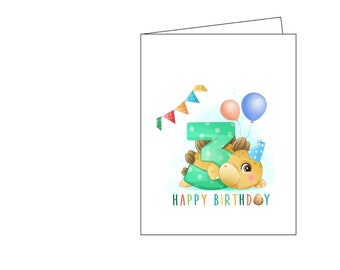 Happy birthday, happy birthday card, birthday, 3rd birthday, kids birthday, instant download, printable, digital card, birthday card