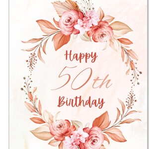 Feliz aniversário Cartão de aniversário 50 anos, cartão, flores,