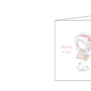Pensando a te, pensieri felici, biglietto bianco, stampabile, biglietto di auguri, download istantaneo, carta digitale, ragazza carina, ragazza