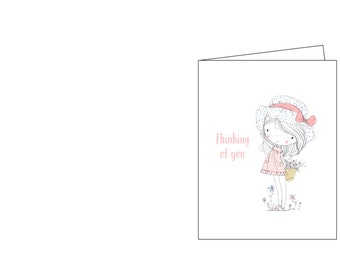 Thinking of you, happy thoughts, blank note card, printable, greeting card, instant download, digital card, cute girl, girl