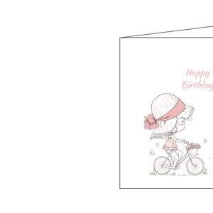 Joyeux anniversaire, carte d’anniversaire, bonnes pensées, anniversaire, carte de voeux, fille mignonne, fille, vélo, téléchargement instantané, carte numérique, imprimable,