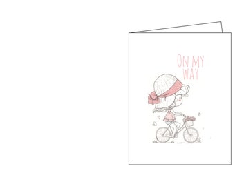 Thinking of you, happy thoughts, blank note cards, instant download, printable, digital card, cute, cute girl, greeting card