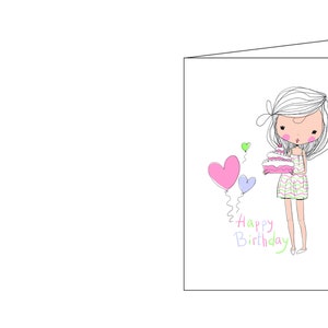 Carte d’anniversaire, carte d’anniversaire heureux, carte de voeux, pensées heureuses, imprimable, téléchargement instantané, carte numérique, mignon, fille mignonne, vélo,