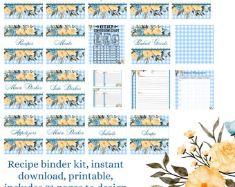 Recipe binder, recipe binder kit, instant download, printable,