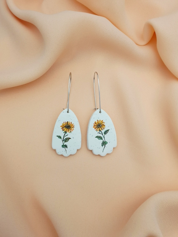 Clay Jewlry women\u2019s earrings Clay Earring Sunflower Clay Earrings Handmade Earrings polymer clay earring Statement Earrings