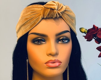 Gold Velvet Knotted Headband | Twist Turban, Made in USA