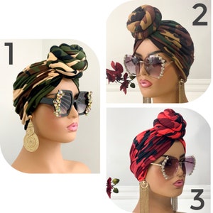 Camo Pretied Turban | Pretied Headwrap | Cap For Chemo | Alopecia Scarfs | Chemo Gifts For Wife, Mum, Sister