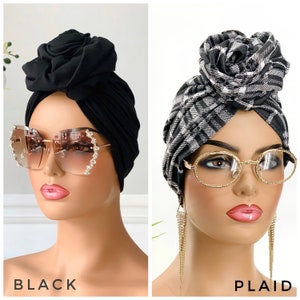 Pre-Tied Turban Hat | Women Pretied Head Wrap | Hair Loss Cover | Flower-Design Turban | Pretied Scarf