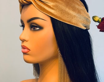 Gold Confetti Knot Velvet Headband Bugle Beads Handmade Knotted Turban Party Amazon.com : Knotted Sequin Headband - Wide Knot, Cute Gold  main image 2