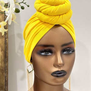 Yellow Pre-Tied Turban | Pre Tied Head Wrap | Women Turban | Head Wraps For Chemo | Boho HeadWrap | Quality Alopecia Wrap | Top Knot Turbans