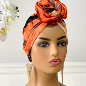 Velvet Pretied Turban Hat | Pretied Head Scarf  | Fall Hair Accessories | Cover for Hair | Flower-Design Turban