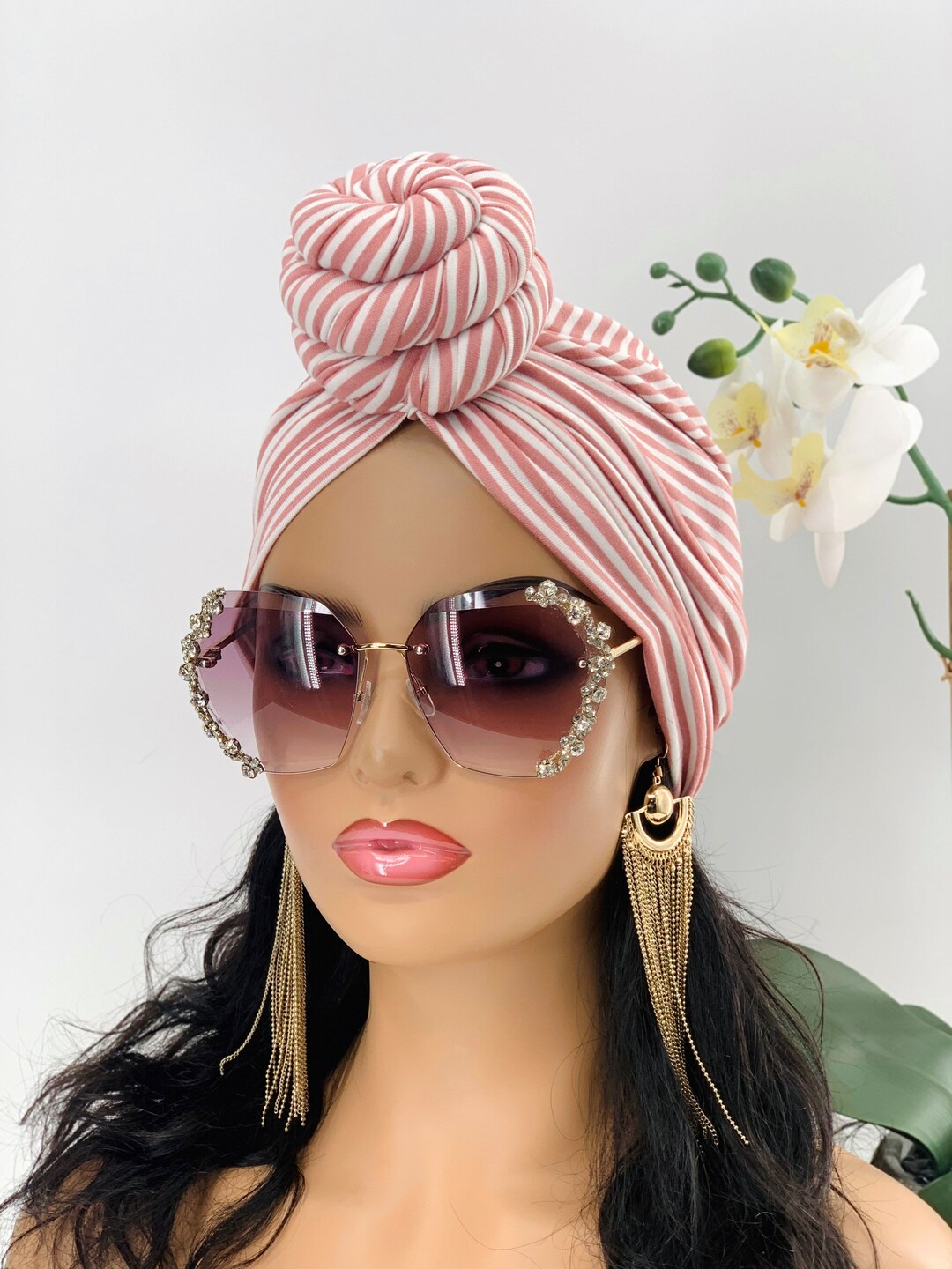 Pre Tied Turban Pre Tied Head Wrap Stripe Women Turban Etsy