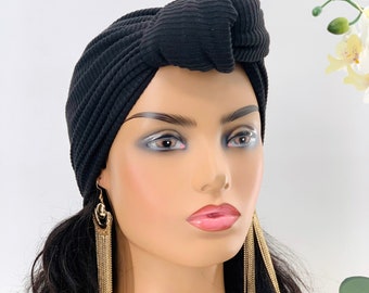 Turbante canelado pré-amarrado com nó | Presente para pessoas queridas | Lenços de cabeça para mulheres | Presente para mãe, esposa, amiga | Lenços para quimioterapia