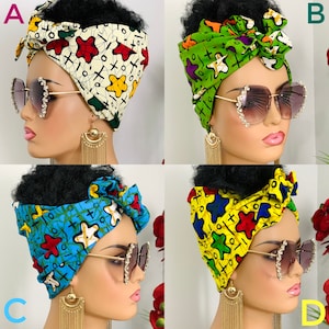 African Print| Satin-Lined Headwrap | 100% Cotton | Non-Stretch Headwrap | Non-Pretied Scarf | Fabric Headtie | Change Your Style as Needed