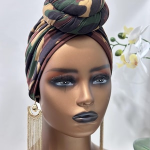 SATIN LINED Camo Pretied Turban | Pretied Headwrap | Cap For Chemo | Alopecia Scarfs | Chemo Gifts For Wife, Mum, Sister