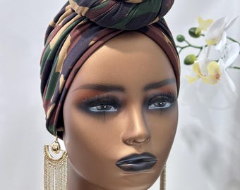 Satin Lined Camo Turban | Pretied Jersey Headwrap - Etsy Canada display picture 3