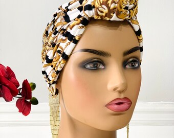 Turbante artesanal com nós | Faixa de cabeça ajustável pré-amarrada