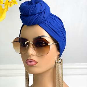 SATIN LINED Pre-tied Headwrap | Turban | Royal Blue Turban | Handmade Pretied Headwrap | Head Cover | Women Turban Hat