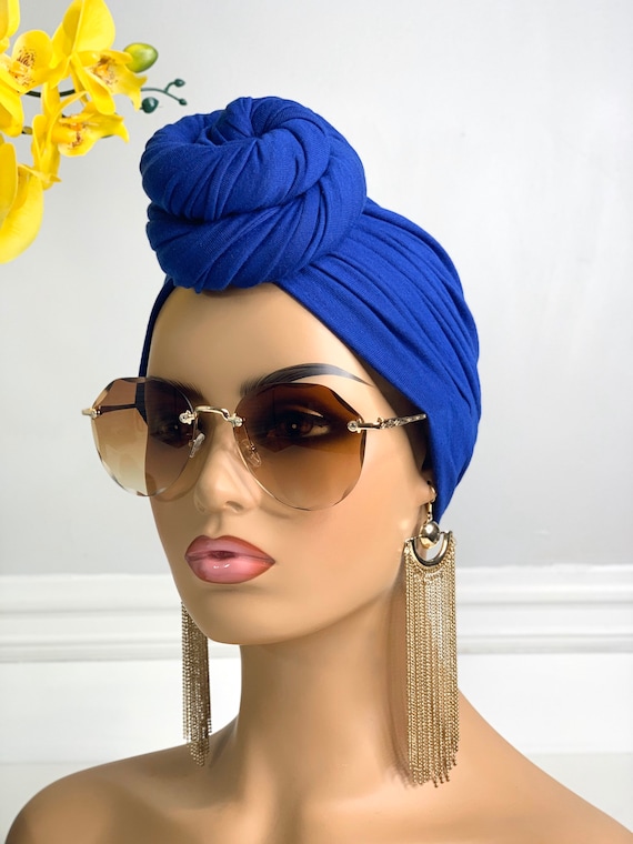 SATIN LINED Pre-tied Headwrap Turban Royal Blue Turban