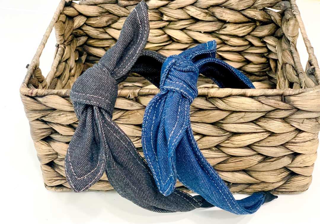 Knit Headband Bow - Denim