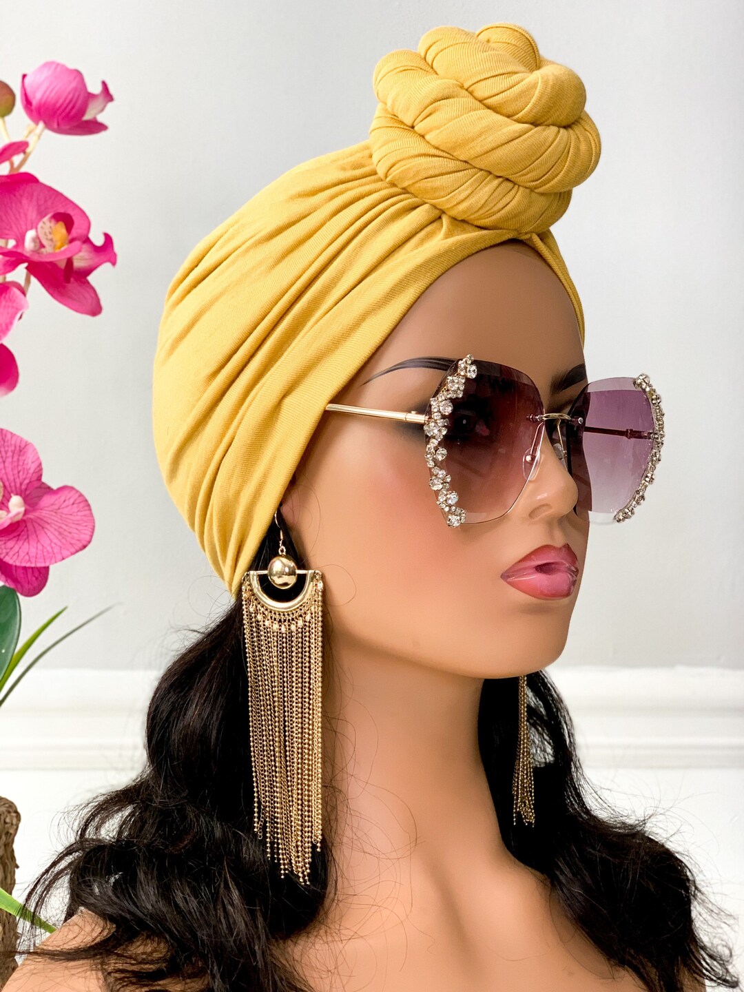 Pre Tied Turban Yellow Pre Tied Head Wrap Women Turban Etsy UK