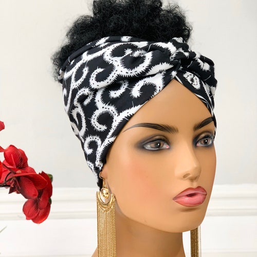 Black & White African Print Twist Headband Wide Headband Etsy