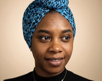 Turbante pré-amarrado com estampa de leopardo feito à mão | Lenço de cabeça feminino