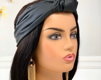 Faixa de cabelo com nó em couro sintético preto fosco | Acessórios para cabelo | Turbante com nó