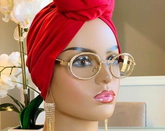 Red Flower Turban: Pretied Head Scarf, Chemo Cap
