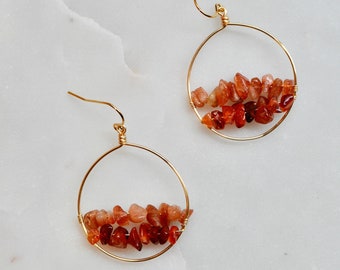 Sunstone and Aventurine Gemstone Hoop Earrings