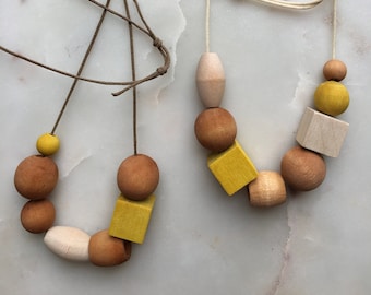 Hand Dyed Wooden Bead and Leather Necklace