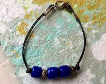 Blue Recycled Beads Bracelet