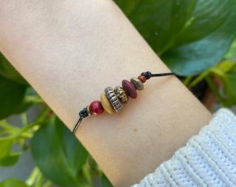 Wooden Bead and Leather Bracelet