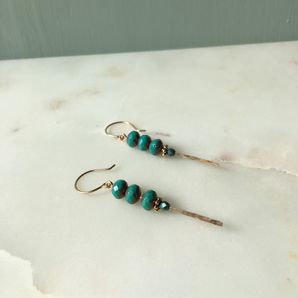 Teal Gold Fill Dangle Earrings