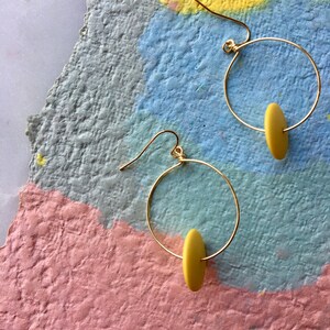 Vintage Yellow Lucite Bead Hoop Earrings image 1