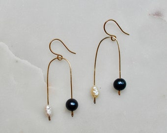 Balancing Act Earrings - Blue and White Pearls