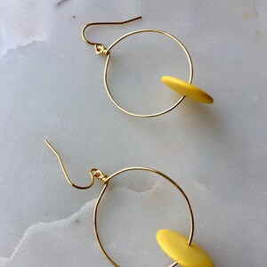 Vintage Yellow Lucite Bead Hoop Earrings image 2