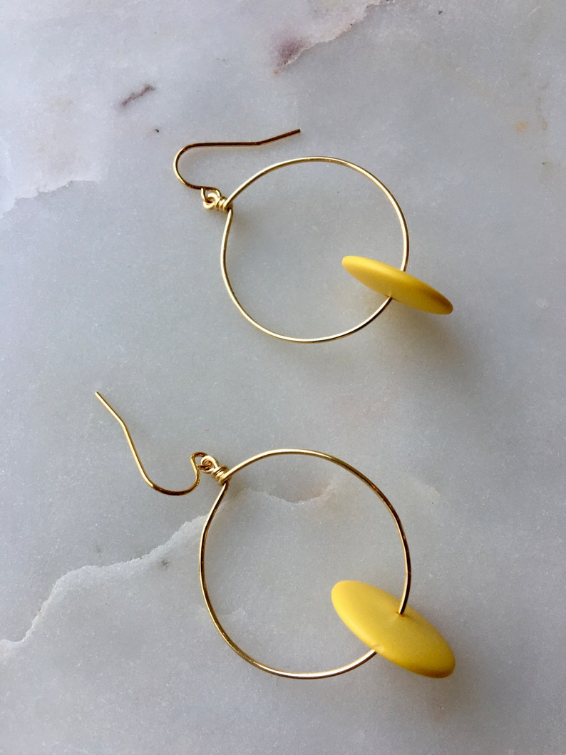 Vintage Yellow Lucite Bead Hoop Earrings image 2