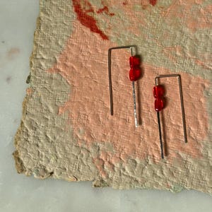Rectangle Gold Fill Threader Earrings - red threader earrings, threader earrings, gold fill earrings, gold fill threader earrings