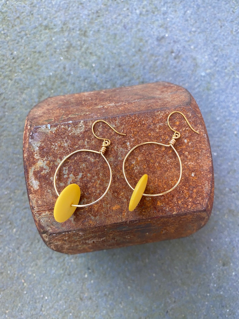 Vintage Yellow Lucite Bead Hoop Earrings image 7