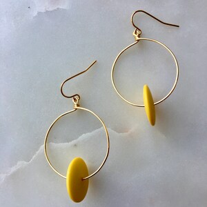Vintage Yellow Lucite Bead Hoop Earrings image 3