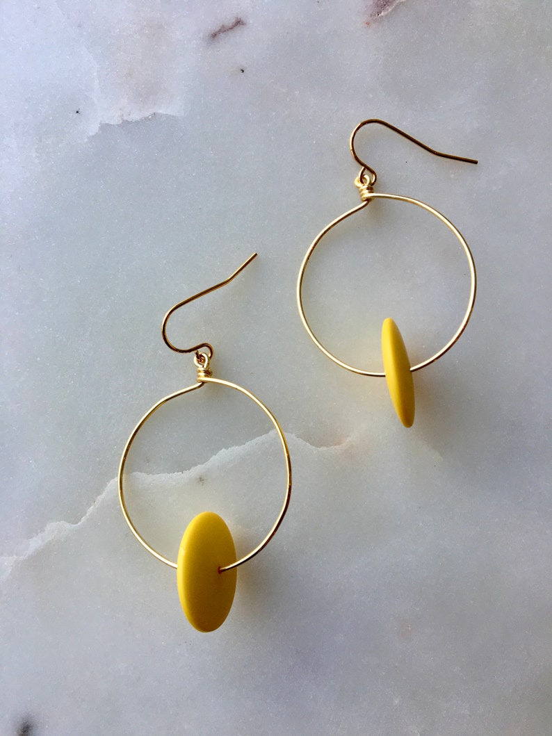 Vintage Yellow Lucite Bead Hoop Earrings image 3