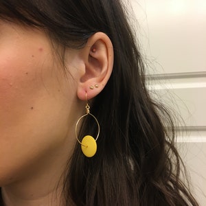 Vintage Yellow Lucite Bead Hoop Earrings image 5