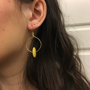 Vintage Yellow Lucite Bead Hoop Earrings image 4