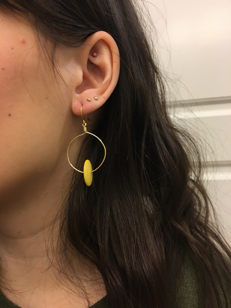 Vintage Yellow Lucite Bead Hoop Earrings image 4