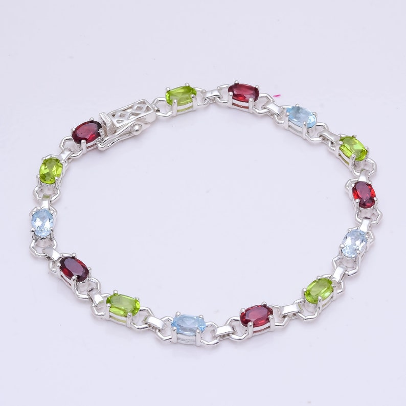 Free Shipping Garnet Peridot Blue topaz Peridot Citrine Amethyst Bracelets 925 Sterling Silver Handmade Jewelry